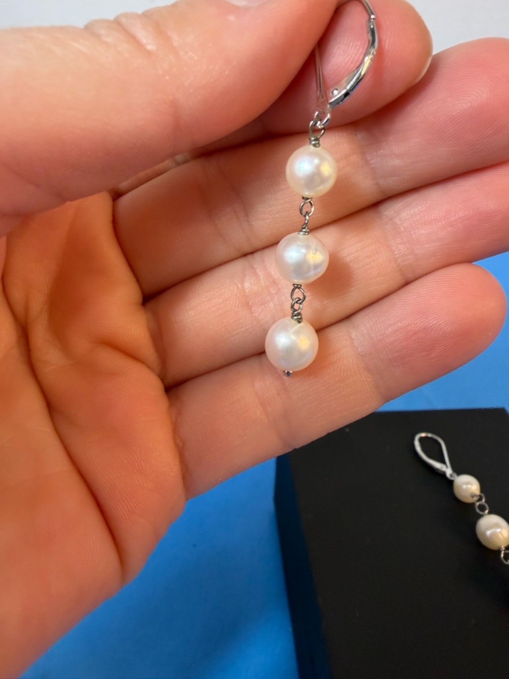 Pearl Drop Dangle Earrings 925 - Cream Pearls - Picture 4 of 5
